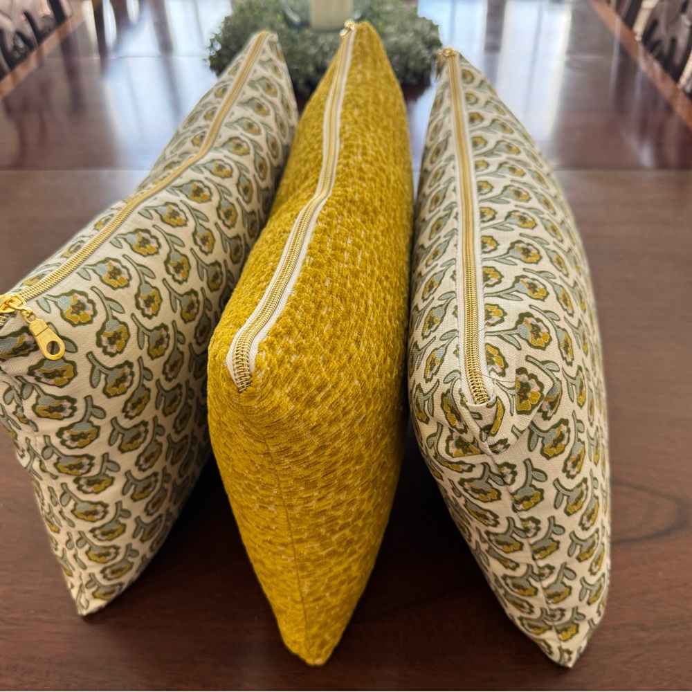 Cute Yellow and Patterned Throw Pillow Set